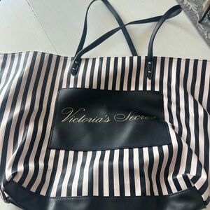 Victoria's Secret Black and Pink Striped Tote